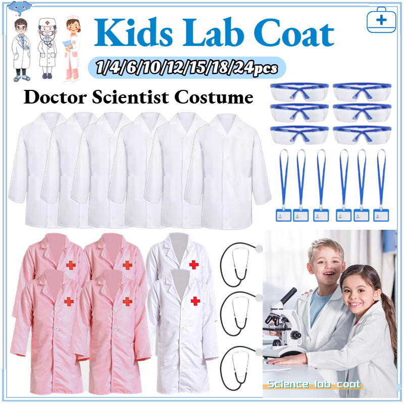 1-24Set Unisex Lab Coat for Ki - Lab Coat Medical ulasan dan harga