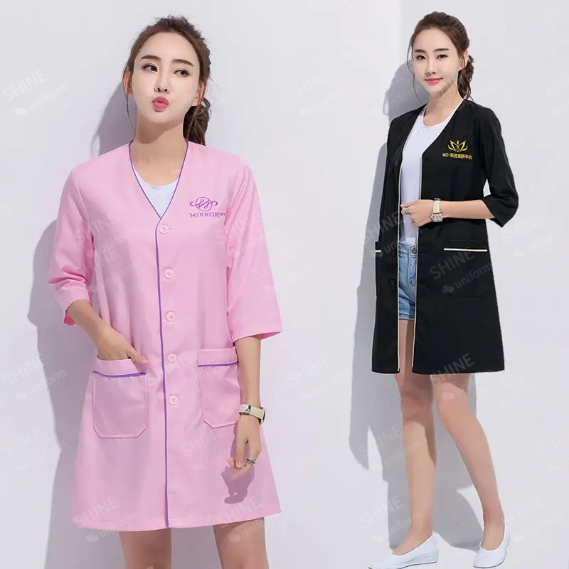 beauty uniform beautician Cust - Lab Coat Medical ulasan dan harga